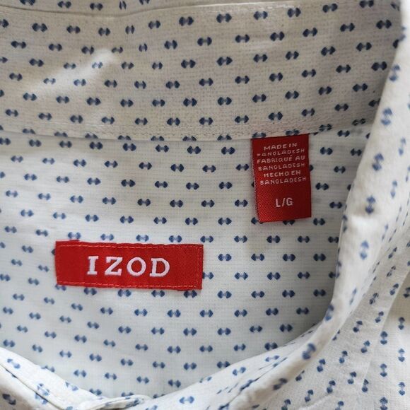 Izod white with blue design short sleeve button front shirt mens size L - Picture 4 of 5